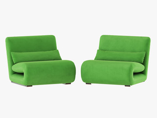 Soft two green chair fabric 3d rendering