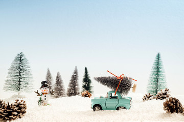 Diecast model car carries the Christmas tree