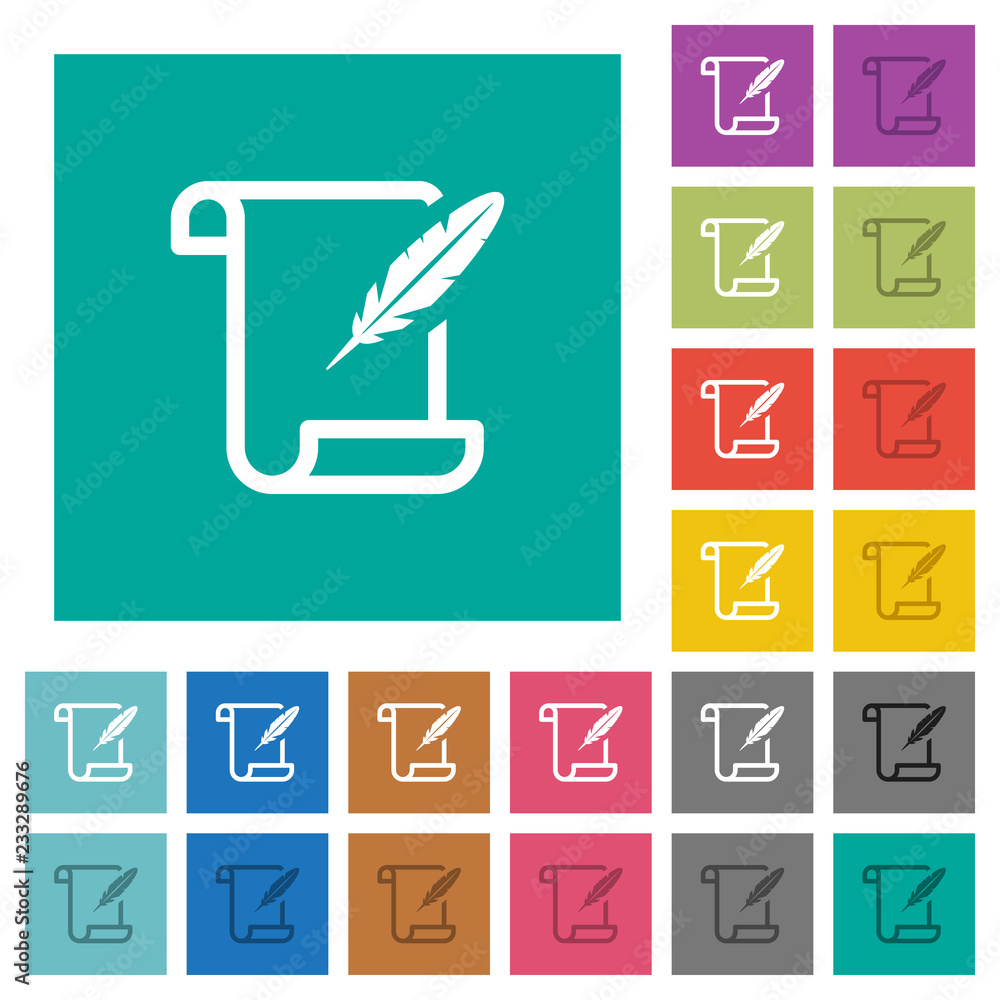Poster paper scroll with feather square flat multi colored icons