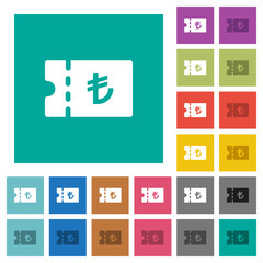 Turkish Lira discount coupon square flat multi colored icons