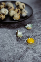 group of quail egg  on cement background, easter concept, top view  