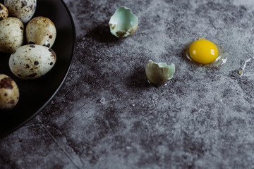 group of quail egg  on cement background, easter concept, top view  