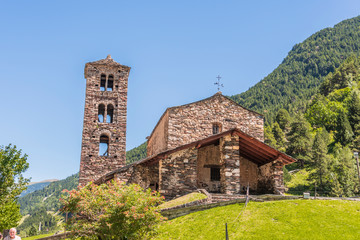 Fototapeta na wymiar Facade of stone church in the Pyrenees. Andorra Europe
