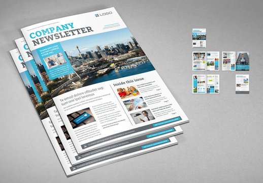 Business Newsletter Layout With Blue Accents