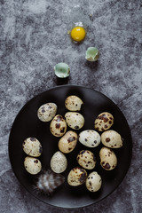 group of quail egg  on cement background, easter concept, top view  