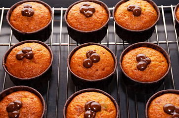 Pumpkin Muffins with Chocolate on the Rack for Cooling