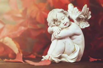 Guardian angel and autumn leaves
