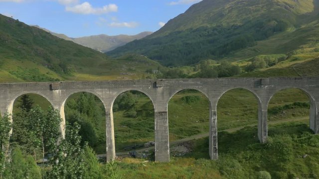 Aerial view of Glenfinnan railway Viaduct Scotland UK