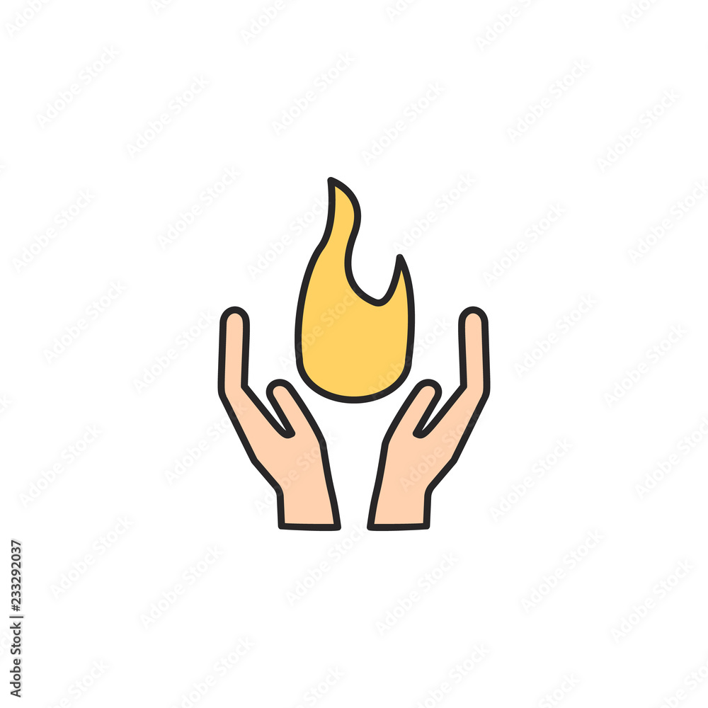 Poster fire in hand icon. Element of magic icon for mobile concept and web apps. Color fire in hand icon can be used for web and mobile