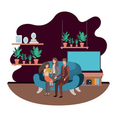 Fototapeta premium parents couple with daugether sitting in livingroom