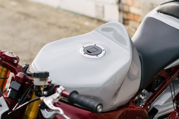 A close up of stunt motorcycle tank, tuned for trick riding