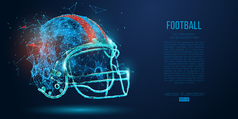 Abstract American football helmet from particles, lines and triangles on blue background. Rugby. All elements on a separate layers, color can be changed to any other in one click. Vector illustration © matrosovv