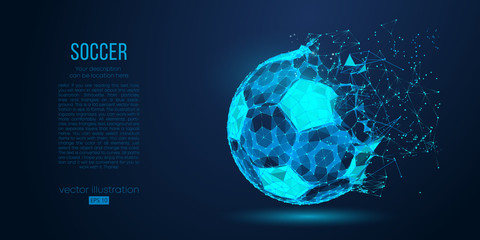 Abstract silhouette of a soccer ball from particles, lines and triangles on blue background. Football. Elements on a separate layers color can be changed to any other in one click. Vector illustration © matrosovv