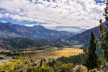 Beautiful valley in the Eastern Sierra mountains on a sunny autumn day, California