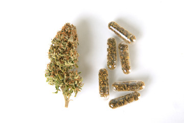 Medical marijuana concept with cannabis pills