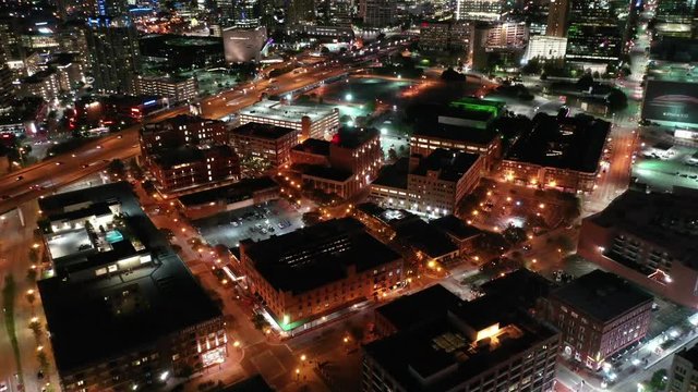 Aerial of Downtown Dallas, Texas at Night