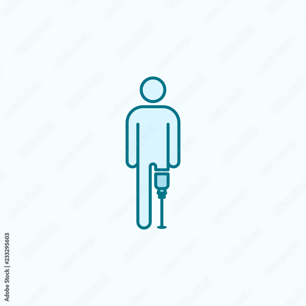 Poster man with leg prosthesis 2 colored line icon. simple colored element illustration. man with leg prost