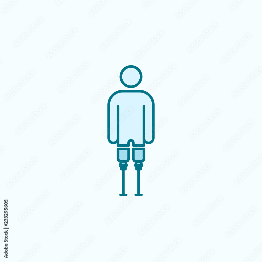 Poster man with leg prosthesis 2 colored line icon. simple colored element illustration. man with leg prost