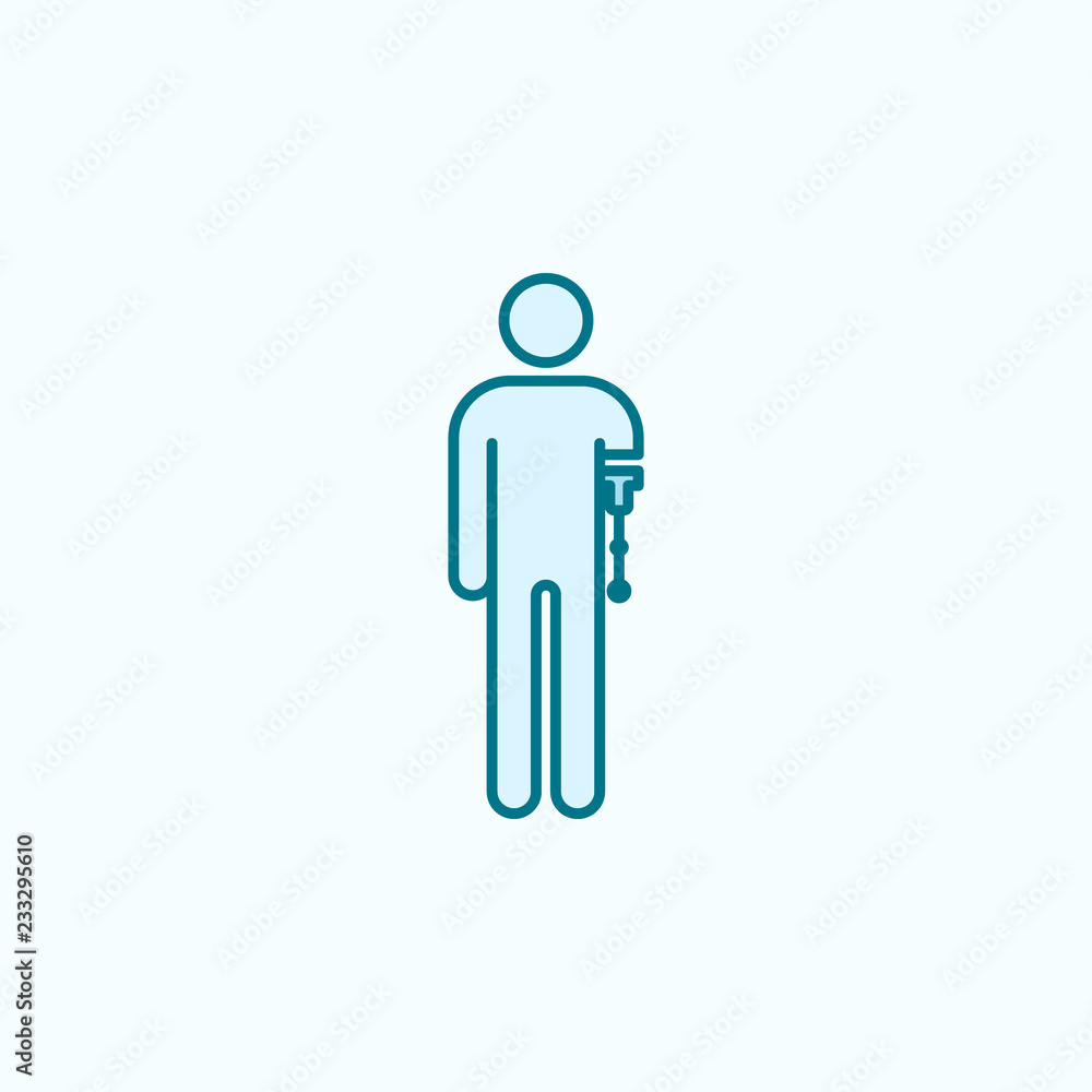 Poster man with a prosthetic hand 2 colored line icon. simple colored element illustration. man with a pros