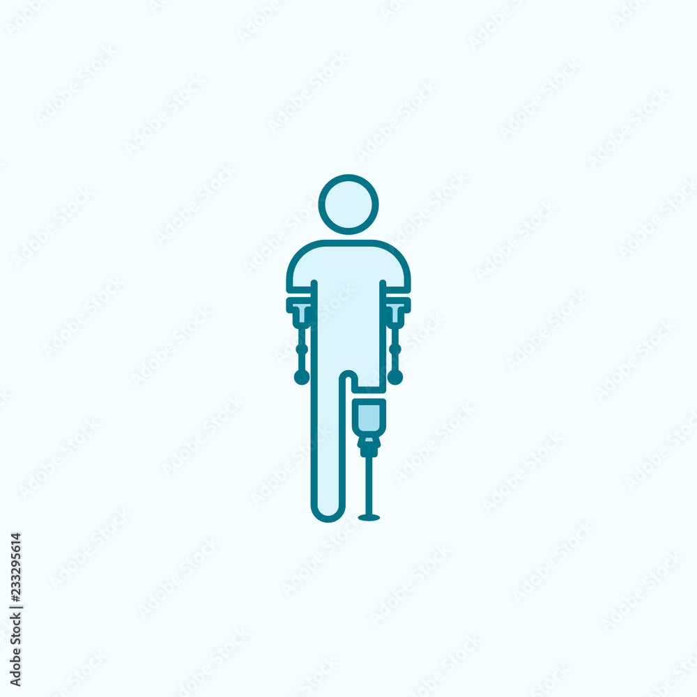 Poster man with limb prostheses 2 colored line icon. simple colored element illustration. man with limb pro