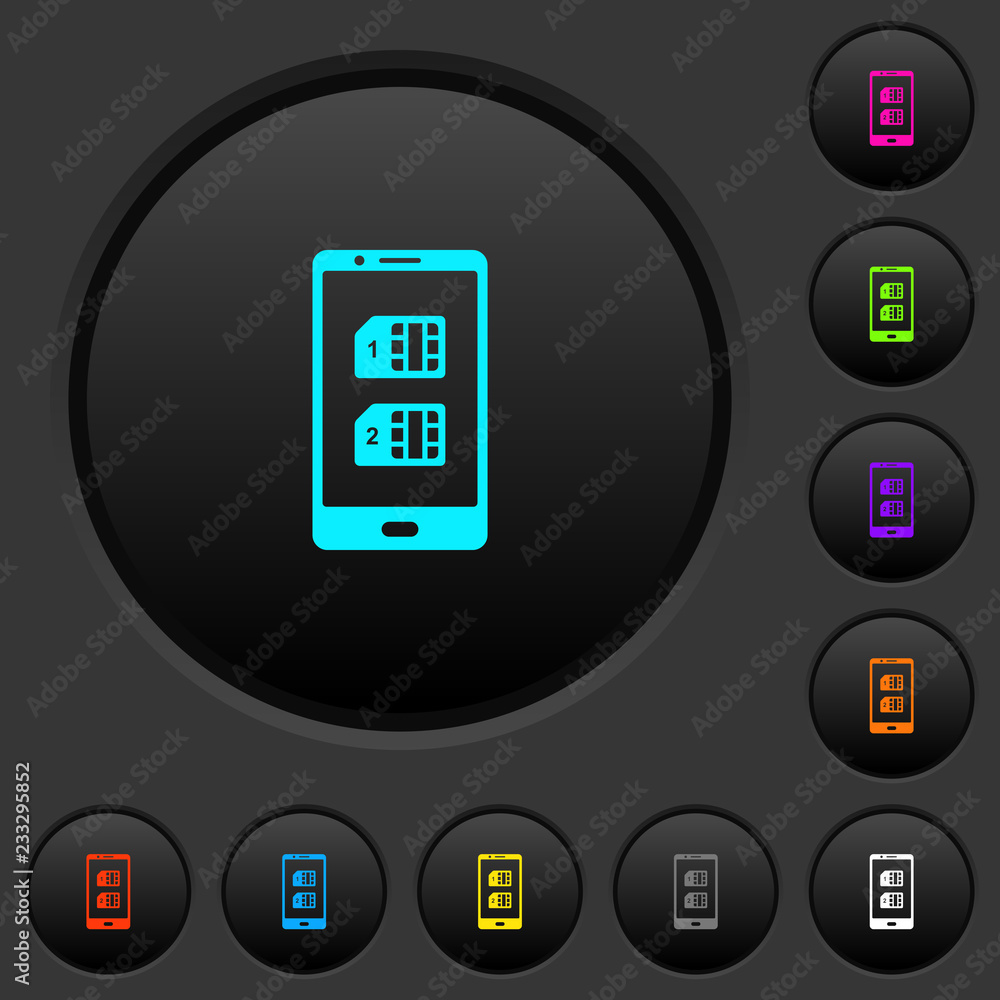 Poster dual sim mobile dark push buttons with color icons