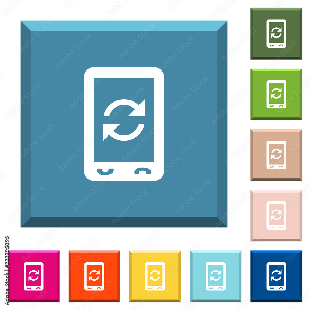 Poster mobile syncronize white icons on edged square buttons
