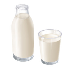  bouteille du lait, verre du lait, boire, blanc, isolé, aliment,  sain, boisson, exploitation laitière, frais, liquide