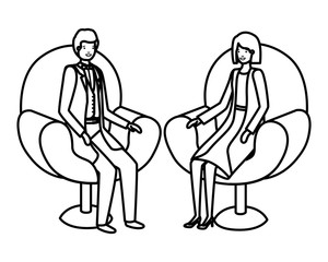 business couple sitting in chair avatar character