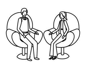 business couple sitting in chair avatar character