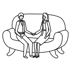 business couple sitting in sofa avatar character
