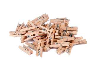 wooden clothespin on the white background
