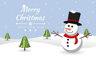 Merry christmas with Snowman at snow. Brochure, Card, Banner Vector illustration