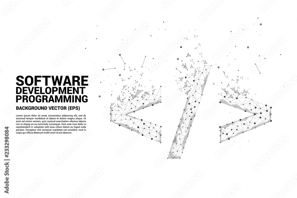 Aufkleber Vector Polygon software development programming tag icon with dot connect line. Concept for Programming language technology and coding.