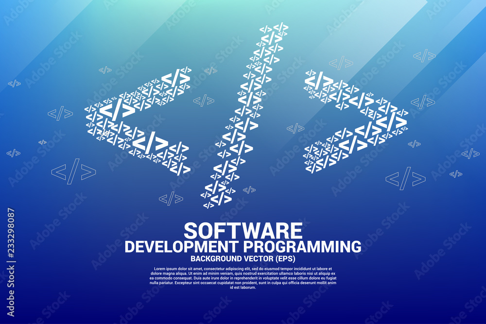 Leinwandbilder Vector  software development programming multiple tag icons shaped big tag symbol. Concept for Programming language technology and coding.