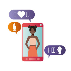 young woman in smartphone avatar character