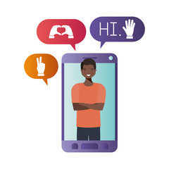 young man in smartphone avatar character