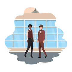 Obraz premium businessmen with wall and windows avatar character