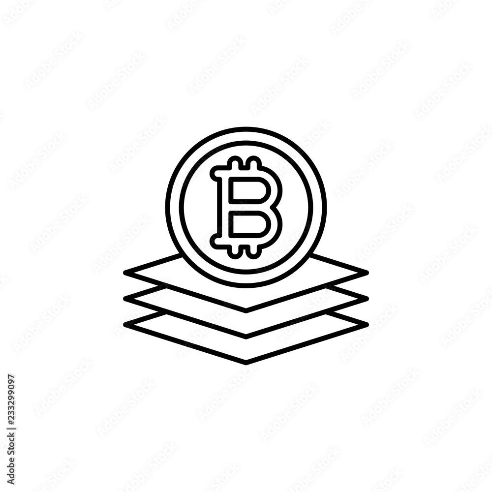 Poster bitcoin, layers icon. element of crypto currency icon. thin line icon for website design and develop