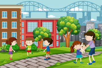 Children playing at urban park
