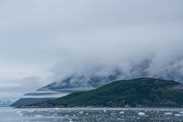 Disenchantment Bay, Alaska, USA: Clouds descend on the Hubbard Glacier.