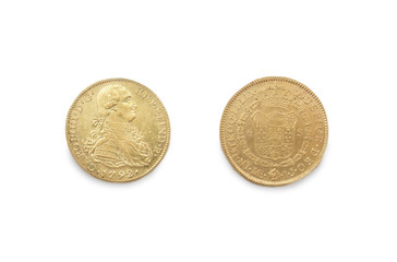 Gold spanish pieces of eight or Charles III escudos, minted in 1792
