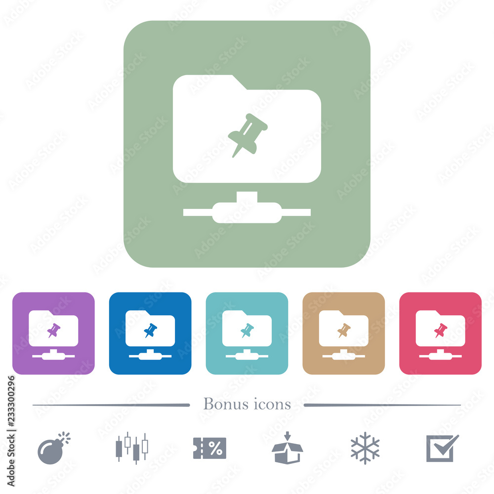 Poster ftp pin flat icons on color rounded square backgrounds