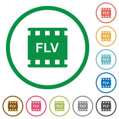 FLV movie format flat icons with outlines