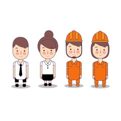 Naklejka premium Fireman wearing orange helmet and office worker with tie. Kids Characters Collection set of professions occupation in cartoon style.