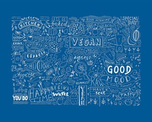 Sketchy food, vegan doodle art.