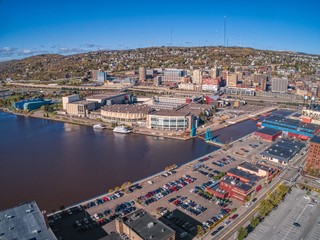 Obraz premium Aerial View of the popular Canal Park Area of Duluth, Minnesota