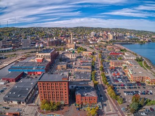 Obraz premium Aerial View of the popular Canal Park Area of Duluth, Minnesota
