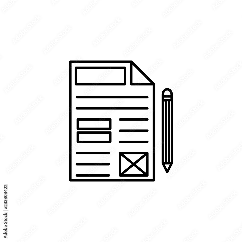 Aufkleber concept, document, pen icon. element of editorial design icon. thin line icon for website design and