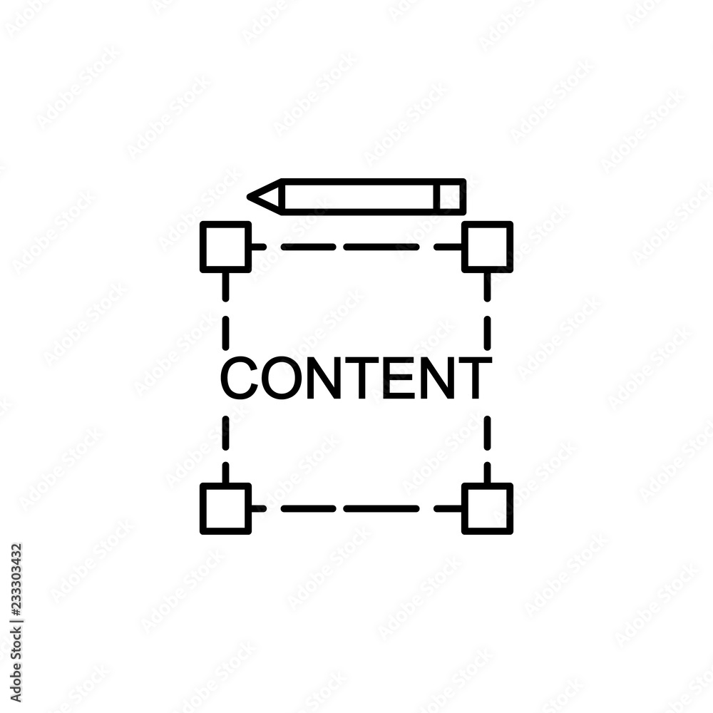Aufkleber content, editing ,pen icon. element of editorial design icon. thin line icon for website design and 