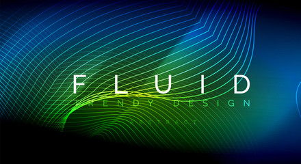 Neon glowing fluid wave lines, magic energy space light concept, abstract background wallpaper design, ripple texture illustration